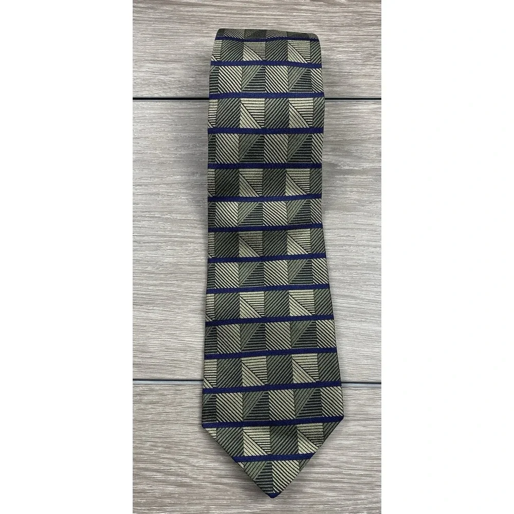 Ermenegildo Zegna Men's 100% Silk‎ Exclusive Design Geometric Necktie Green